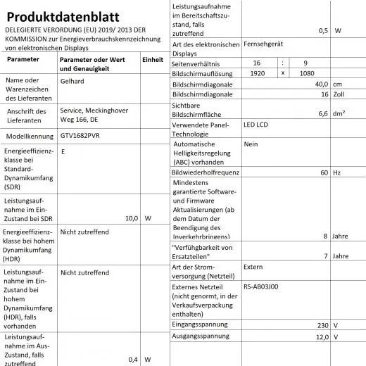 Gelhard GTV1682PVR LED-TV 15,6 Zoll Fernseher DVD DVB-S2-T2-C Full HD 12V/24V/230V