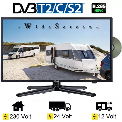 Gelhard GTV2282PBT LED 22 Zoll Wide Screen TV DVD DVB/S/S2/T2/C 12/24/230 Volt LKW