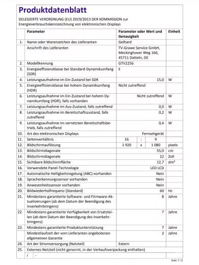 Gelhard GTV2256 LED Smart TV WebOS mit DVD und Bluetooth DVB-S2/C/T2 f�r 24 Volt WLAN Full HD/ LKW