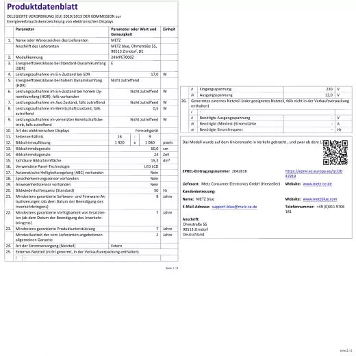 METZ BLUE 24MPE7000Z Smart TV Google TV mit Akku DVB-S2/C/T2 f�r 12/ 24/ 230Volt Full HD