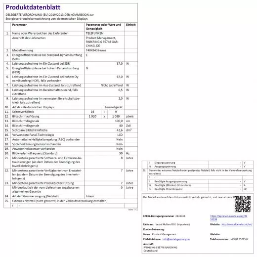 Telefunken T40X840 home 40 Zoll LED TV (Flat, 40 Zoll / 101 cm, Full-HD, SMART TV)