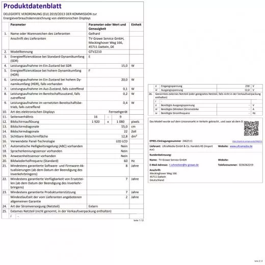 Gelhard GTV2210 LED Smart TV WebOS und Bluetooth DVB-S2/C/T2 f�r 12V u. 230Volt WLAN Full HD + PVR