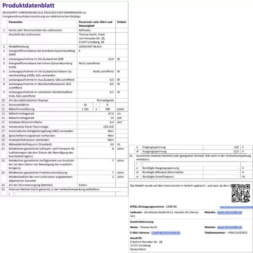 Reflexion LDDX19IBT Black Smart TV mit int. DVD-Laufwerk f�r Caravan 12/24/230 Volt