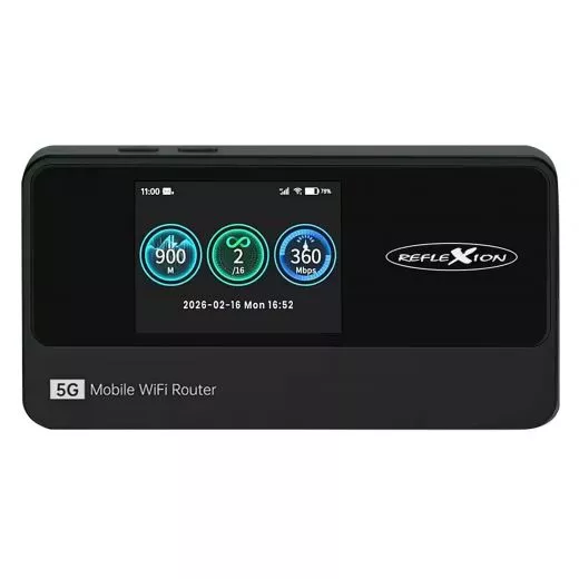 Reflexion 5GCONNECT - Mobiler 5G WLAN Router mit Akku 4200mAh, WiFi 6 Hotspot mit Nano-SIM Slot, 2,4 Zoll Display, bis 16 Ger�te, USB-C, tragbarer Internet Router f�r Reisen/Homeoffice/Baustelle