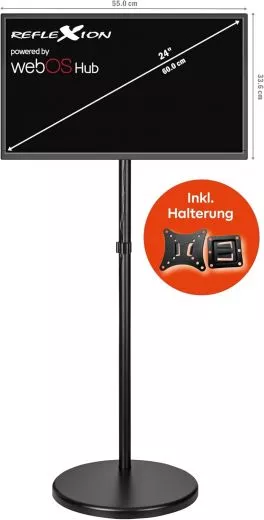 Reflexion LEDA24OSBT Smart LED Akku Fernseher powered by webOSHub, 60 cm/24 Zoll, Camping/Wohnmobil/Wohnwagen/Boot/LKW TV, USB Typ-C DC 12V Input, 230V, Full HD, Triple Tuner, Bluetooth (mit Standfu�)
