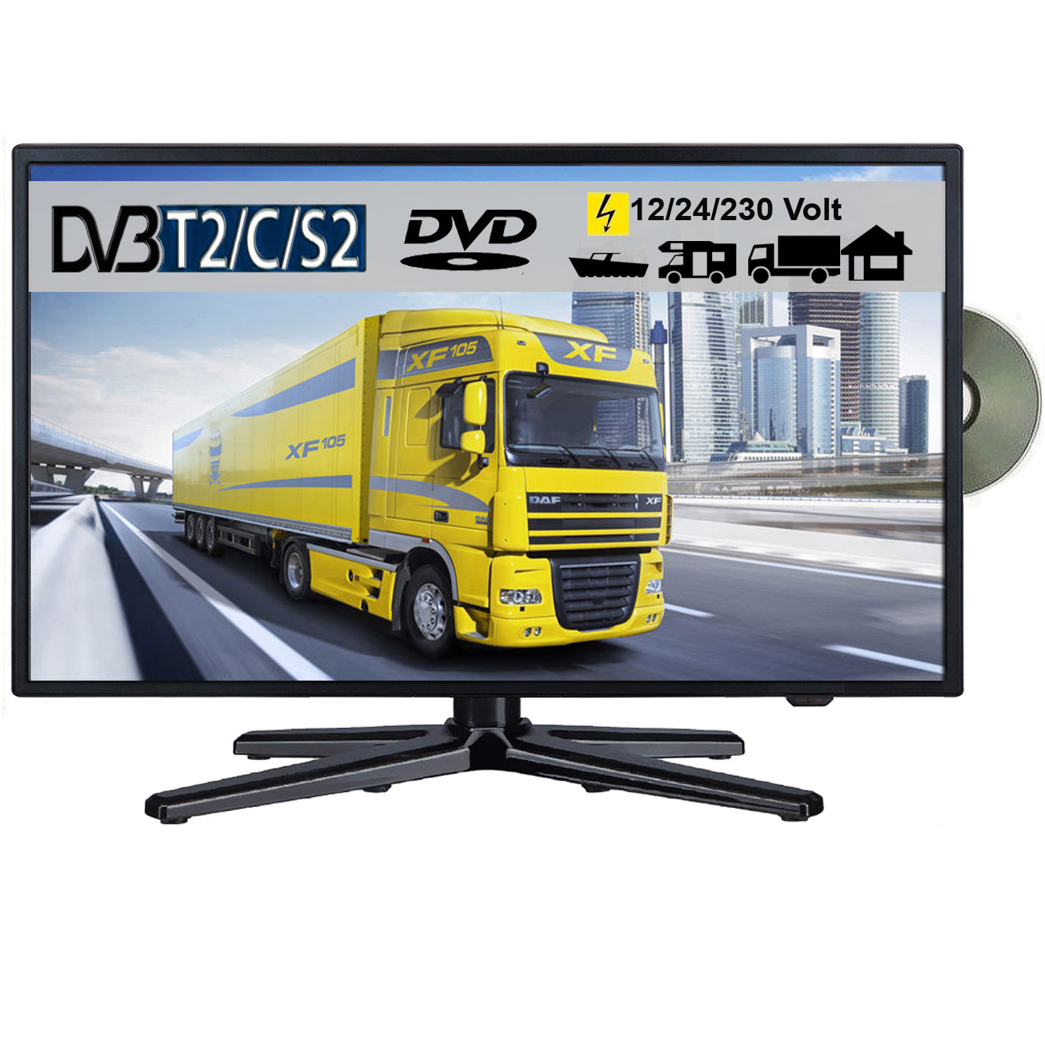 12 Volt Fernseher Mit Integriertem Receiver Reflexion LDDW19F LED TV Fernseher 19 Zoll TV DVB-S2/C/T2 DVD 12/24/230