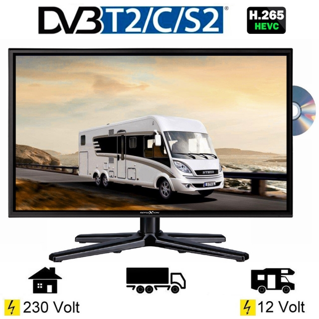 HDMI, USB, EPG, CI+, DVB-T Antenne schwarz Triple-Tuner und 12 Volt Kfz-Adapter Reflexion LDDW20SB 20 Zoll Wide-Screen LED-TV mit Soundbar für Wohnmobile mit DVB-T2 HD DVD-Player 